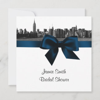 NYC Wide Skyline Etched BW Navy B Brautparty SQ Einladung