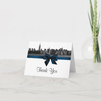 NYC Wide Skyline Etched BW Navy Blue H Vielen Dank Dankeskarte