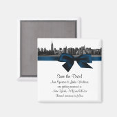NYC Wide Skyline Etched BW Navy Blue Save the Date Magnet (Vorderseite/Rückseite)