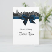NYC Wide Skyline Etched BW Navy Blue Vielen Dank Dankeskarte (Stehend Vorderseite)