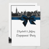 NYC Wide Skyline Etched BW Navy Engagement Party Einladung (Vorne/Hinten)