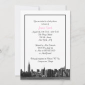 NYC Wide Skyline Etched BW Pink Baby Dusche Einladung (Rückseite)