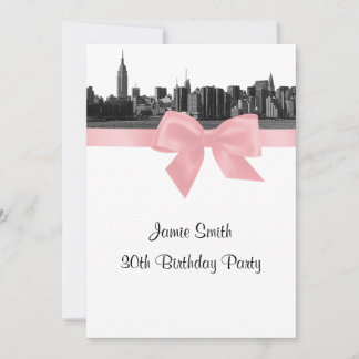 NYC Wide Skyline Etched BW Pink Birthday Party Einladung