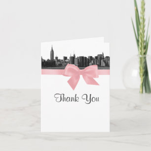 NYC Wide Skyline Etched BW Pink Vielen Dank Dankeskarte