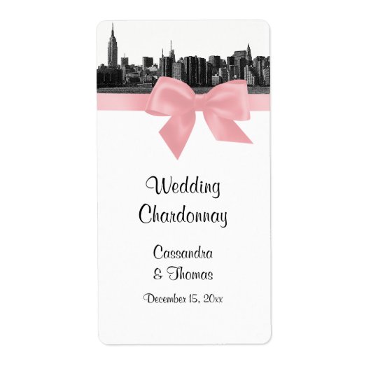NYC Wide Skyline Etched BW Pink Wine Label (Vorne)