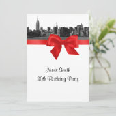 NYC Wide Skyline Etched BW Red Birthday Party Einladung (Stehend Vorderseite)