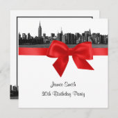 NYC Wide Skyline Etched BW Red Birthday Party SQ Einladung (Vorne/Hinten)