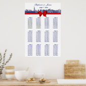 NYC Wide Skyline Etched BW Red Bow Blue Poster (Küche)