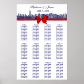 NYC Wide Skyline Etched BW Red Bow Blue Poster (Vorne)