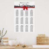 NYC Wide Skyline Etched BW Red Bow Poster (Küche)
