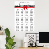 NYC Wide Skyline Etched BW Red Bow Poster (Heimbüro)