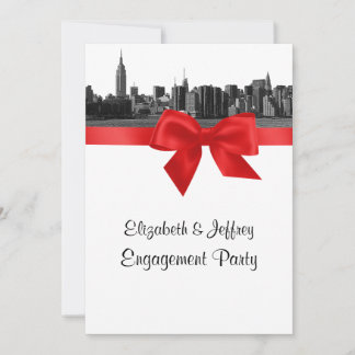 NYC Wide Skyline Etched BW Red Engagement Party Einladung