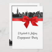 NYC Wide Skyline Etched BW Red Engagement Party Einladung (Vorne/Hinten)