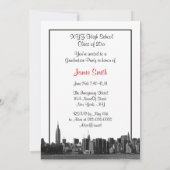 NYC Wide Skyline Etched BW Red Foto Abschluss Einladung (Rückseite)