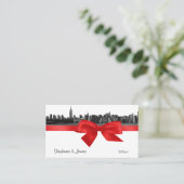 NYC Wide Skyline Etched BW Red Platzkarte (Stehend Vorderseite)