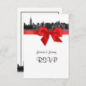 NYC Wide Skyline Etched BW Red UAWG Menu RSVP Karte (Vorne/Hinten)