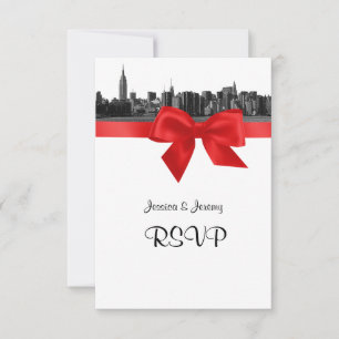 NYC Wide Skyline Etched BW Red UAWG Menu RSVP Karte