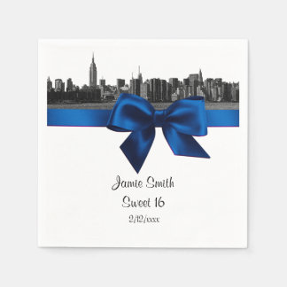 NYC Wide Skyline Etched BW Royal Blu 16 . Geburtst Serviette