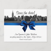 NYC Wide Skyline Etched BW Royal Blu Save the Date Ankündigungspostkarte (Vorderseite)