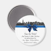 NYC Wide Skyline Etched BW Royal Blu Save the Date Magnet (Vorderseite/Rückseite)