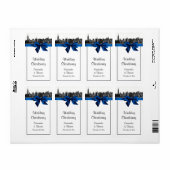 NYC Wide Skyline Etched BW Royal Blue Wine Label (Vorne)