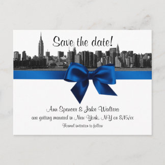 NYC Wide Skyline Etched BW Royal Save the Date Ankündigungspostkarte