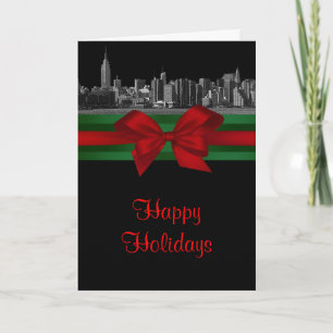 NYC Wide Skyline Etched BW Weihnachtsfeiertag 2 Feiertagskarte
