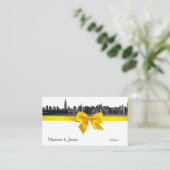 NYC Wide Skyline Etched BW Yellow Escort Cards Platzkarte (Stehend Vorderseite)