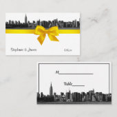 NYC Wide Skyline Etched BW Yellow Escort Cards Platzkarte (Vorne/Hinten)