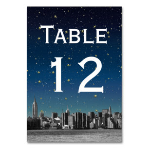 NYC Wide Skyline Gradient Blue Starry DIY BG Tischnummer