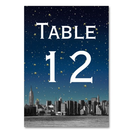 NYC Wide Skyline Gradient Blue Starry DIY BG Tischnummer (Rückseite)