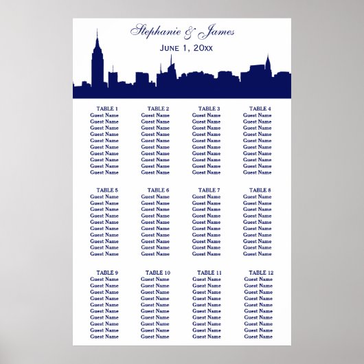 NYC Wide Skyline Silhouette DIY BG Blue Poster (Vorne)