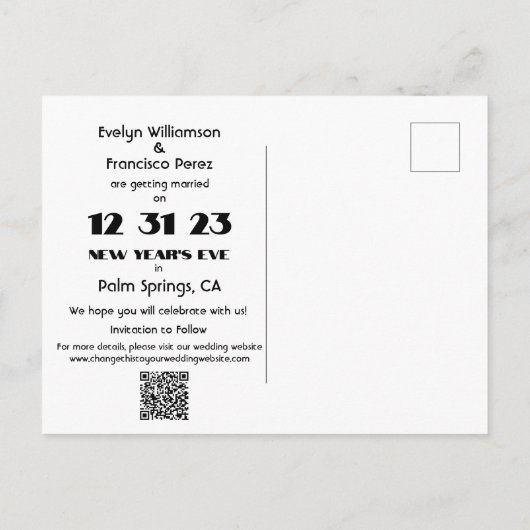 NYE 2023 123123 Wedding Save the Date Postcard Postkarte (Rückseite)