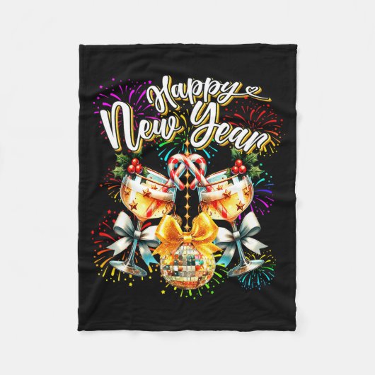 Nye Champagne Disco Coquette Bow New Year Firework Fleecedecke (Vorderseite)