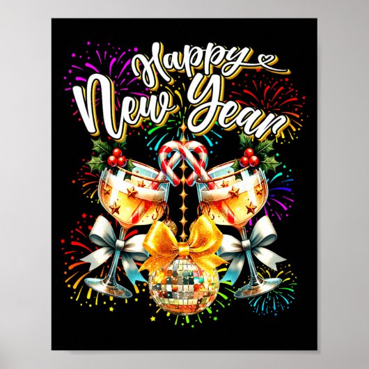 Nye Champagne Disco Coquette Bow New Year Firework Poster (Vorne)