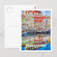 Nyhavn Copenhagen Denmark Travel Watercolor Sketch