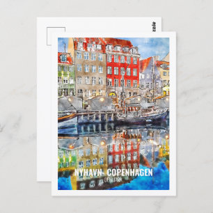 Nyhavn Copenhagen Denmark Travel Watercolor Sketch Postkarte