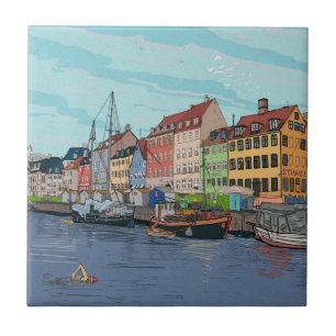 Nyhavn Copenhagen Denmark Whimsical Lustration Fliese