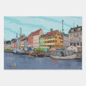 Nyhavn Copenhagen Denmark Whimsical Lustration Geschenkpapier Set (Vorderseite 2)