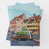 Nyhavn Copenhagen Denmark Whimsical Lustration Geschenkpapier Set (Beispiel)