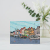 Nyhavn Copenhagen Denmark Whimsical Lustration Postkarte (Stehend Vorderseite)