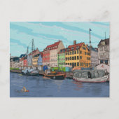 Nyhavn Copenhagen Denmark Whimsical Lustration Postkarte (Vorderseite)