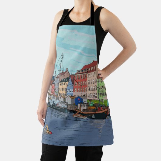 Nyhavn Copenhagen Denmark Whimsical Lustration Schürze (InSitu)