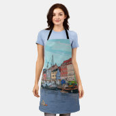 Nyhavn Copenhagen Denmark Whimsical Lustration Schürze (Getragen)