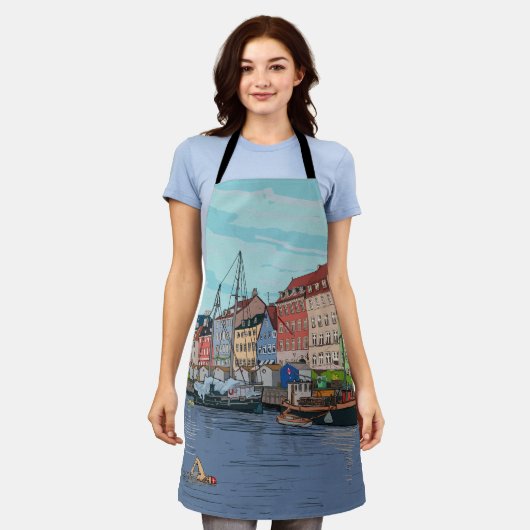 Nyhavn Copenhagen Denmark Whimsical Lustration Schürze (Getragen)