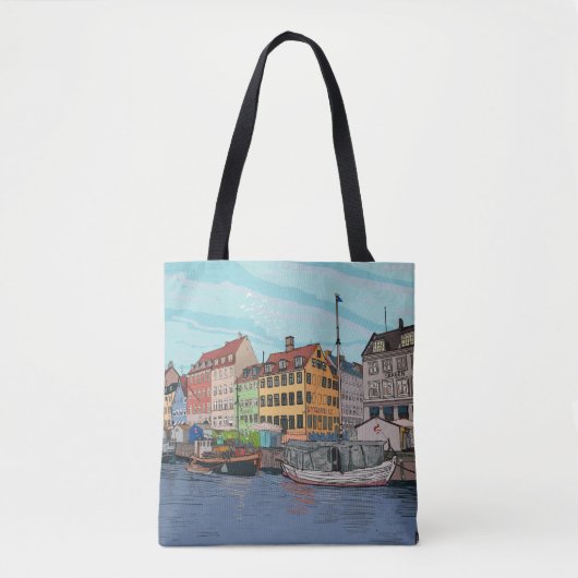 Nyhavn Copenhagen Denmark Whimsical Lustration Tasche (Vorderseite)