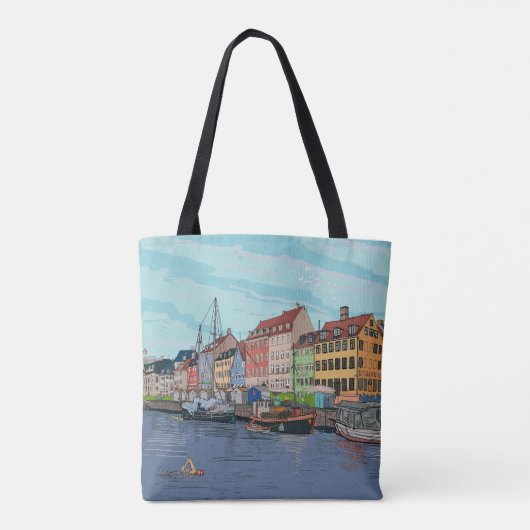 Nyhavn Copenhagen Denmark Whimsical Lustration Tasche (Rückseite)