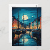 Nyhavn Copenhagen Moonlit Canal Night Postkarte (Vorne/Hinten)