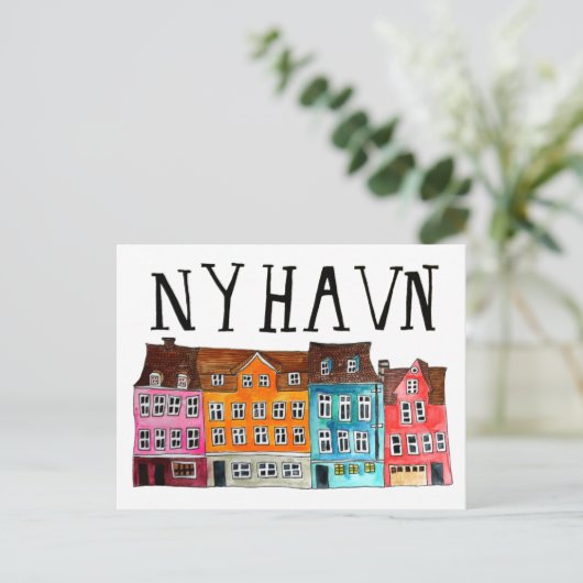 NYHAVN Copenhagen Watercolor Art Travel Postkarte (Stehend Vorderseite)