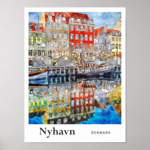 Nyhavn Dänemark Reise Wasserfarbe Handgezeichnet Poster